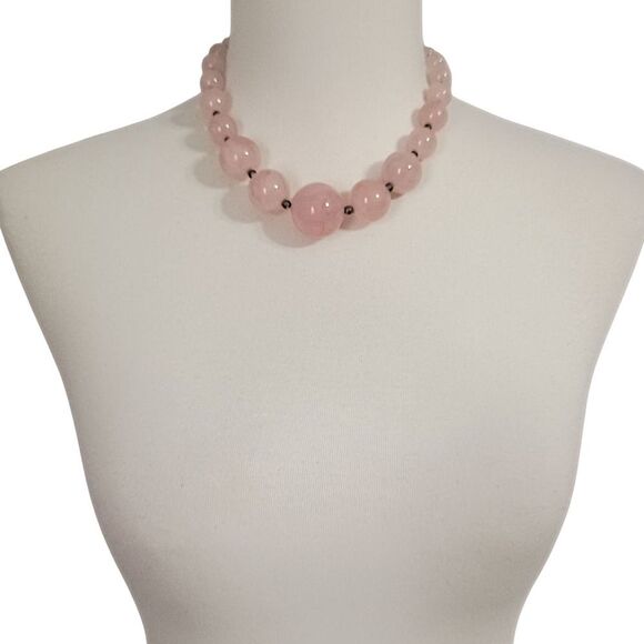 Vtg Rose Quartz Beaded Necklace Chunky Graduated Pale Pink Art Deco Victorian - Picture 14 of 16